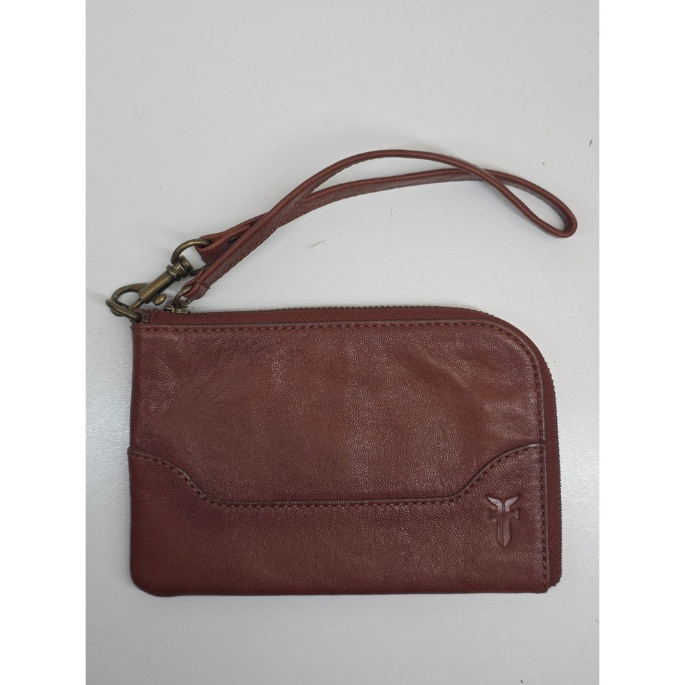 Frye Melissa Leather Wristlet Wallet Cognac Brown L-Zip Clutch Bag